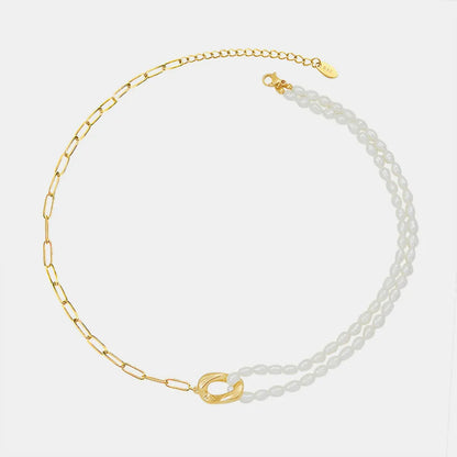 New freshwater pearl patchwork necklace made of stainless steel and 18K gold for women
