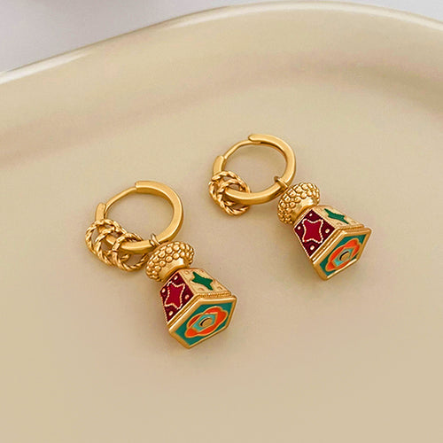 Chinese-Style Retro Enamel Oil-Drip Earrings for Women, Unique Design, Elegant and Chic, Luxury High-End Vintage Jewelry